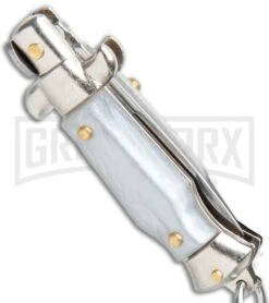 SKM 2.75" Italian Stiletto Keychain Gray Automatic Knife -Elite Knives Shop SKM 2.75in Keychain Stiletto Auto Gray Satin Flat BHQ 51051 jr side large