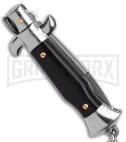 SKM 4" Italian Stiletto Black Automatic Knife Keychain - Bayo -Elite Knives Shop SKM 4in Keycahing Stiletto AK Black 1in Satin Bayo BHQ 183372 td side large