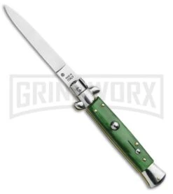 SKM 9" Italian Stiletto Green Acrylic Automatic Knife - Flat Satin Plain