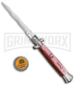 SKM/AB 9" Red Acrylic Automatic Stiletto Knife - Satin Kriss -Elite Knives Shop SKM AB 9in Italian Stiletto Acrylic Red Kriss BP 3318 jr bottlecap large