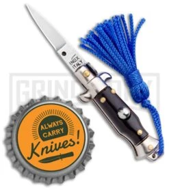 Italian Stiletto Black Automatic Knife Blue Keychain - Flat Grind 7 Italian Stiletto Black Automatic Knife Blue Keychain - Flat Grind -Elite Knives Shop SKM Italian Stiletto Keychain Auto Black Blue Satin BHQ 102944 jr bottlecap large