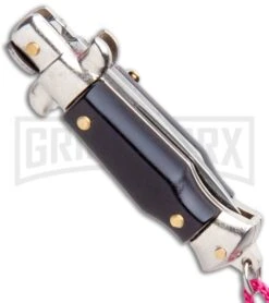 Italian Stiletto Black Automatic Knife Pink Keychain - Flat Grind 6 Italian Stiletto Black Automatic Knife Pink Keychain - Flat Grind -Elite Knives Shop SKM Italian Stiletto Keychain Auto Black Pink Satin BHQ 102936 jr side large