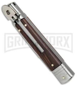 SKM 7.75" Slimline Cocobolo Leverlock Automatic Knife- Satin Swedge -Elite Knives Shop SKM Slimline Leverlock cocobolo satin BHQ 81879 er spine large