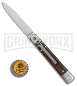 SKM 7.75" Slimline Cocobolo Leverlock Automatic Knife- Satin Swedge -Elite Knives Shop SKM Slimline Leverlock cocobolo satin BHQ 81879 jr bottlecap large