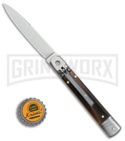 SKM 7.75" Slimline Brazilian Lever Lock Automatic Knife- Satin Swedge -Elite Knives Shop SKM Slimline leverlock brazilian horn satin BHQ 81881 er bottlecap large