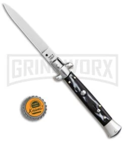 Frank B 9" Italian Stiletto Sim Dark Horn Automatic Knife - Flat -Elite Knives Shop SMK 9in Italian Stiletto Sim Dark Horn Flat GX 31313 er bottlecap large