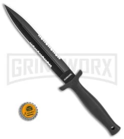 Schrade Needle Black Boot Knife With Leather Sheath - Black Serr -Elite Knives Shop Schrade Needle Boot knife leather sheath black serr BHQ 62026 er size large