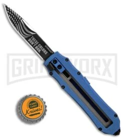 Schrade SCHOTFBL Blue OTF Spring Assisted Knife - Gray 4TH18 -Elite Knives Shop Schrade OTF Blue Gray BHQ 84391 er bottlecap large