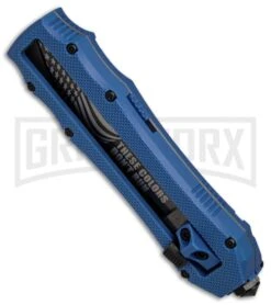 Schrade SCHOTFBL Blue OTF Spring Assisted Knife - Gray 4TH18 -Elite Knives Shop Schrade OTF Blue Gray BHQ 84391 er spine large