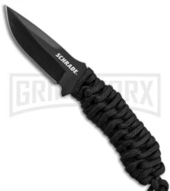 Schrade SCHF46 Black Paracord Neck Knife Fixed Blade - Black Plain