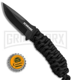 Schrade SCHF46 Black Paracord Neck Knife Fixed Blade - Black Plain -Elite Knives Shop Schrade full tang neck knife black paracord black SCHF46 BHQ 62027 er size large