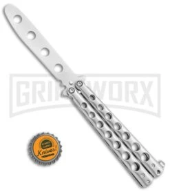 Silver Star Butterfly Stainless Steel Trainer Knife - Satin -Elite Knives Shop Silver Star Butterfly SS Trainer Satin YC 306S BP 24335 jr bottlecap large