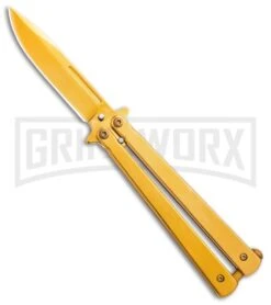 Skipper Gold Balisong Aluminum Butterfly Knife Clip Point (Gold Plain)