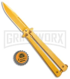 Skipper Gold Balisong Aluminum Butterfly Knife Clip Point (Gold Plain) -Elite Knives Shop Skipper Gold Balisong Butterfly Knife GX 37962 td size large