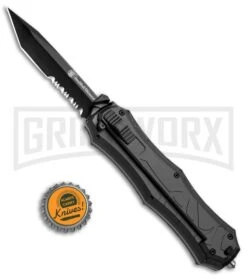Smith & Wesson Spring Assisted Finger Actuator Tanto OTF Knife - Black Serr -Elite Knives Shop Smith Wesson OTF Assist Finger Actuator Tanto Black Serr SWOTF9TBS BHQ 67474 jr bottlecap large