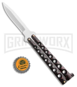 Scoundrel Balisong Black Red Butterfly Knife - Satin Plain -Elite Knives Shop Soundrel Balisong Butterfly Black Red Satin BHQ 163784 jr bottlecap large