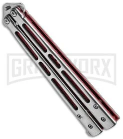 Boss Butterfly Knife Stainless Steel Red Liners - Gray Plain -Elite Knives Shop Stainless Steel With Red Ilay Balisong Butterfly Knife GX 37606 td side large