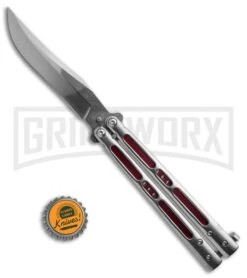 Boss Butterfly Knife Stainless Steel Red Liners - Gray Plain -Elite Knives Shop Stainless Steel With Red Ilay Balisong Butterfly Knife GX 37606 td size large