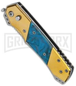 Elite Knives Shop -Elite Knives Shop Super Knife Croc Auto Stainless Gold Blue Serr GX 35767 jr spine large