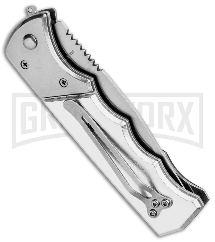 Super Knife Dingo Blue Marble Acrylic Automatic Knife - Satin Serr 3 Super Knife Dingo Blue Marble Acrylic Automatic Knife - Satin Serr - Image 3