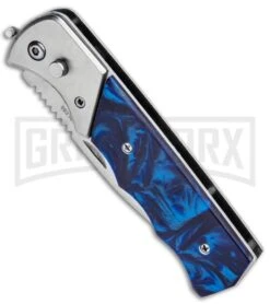 Elite Knives Shop -Elite Knives Shop Super Knife Dingo Blue Marble Acrylic Auto Satin Serr GA623SLMBL GX 33492 jr spine large