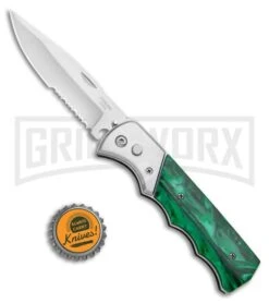 Super Knife Dingo Green Acrylic Automatic Knife - Satin Serr -Elite Knives Shop Super Knife Dingo Green Acrylic Automatic Knife Satin Serrated GX 33704 ns bottlecap large