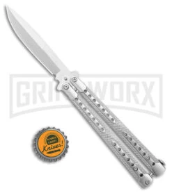 Swift Silver Balisong Titanium Coated Butterfly Knife - Satin -Elite Knives Shop Swift Silver Balisong Ti Coated Butterfly Satin GX 39696 jr bottlecap large