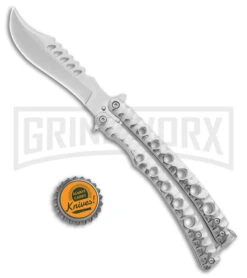 Swift 9" Silver Persian Balisong Coated Butterfly Knife - Polished -Elite Knives Shop Swift Silver Persian Balisong Coated Butterfly Satin GX 39595 jr bottlecap large