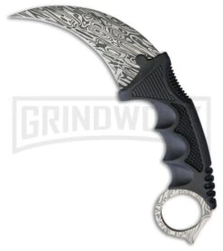 WarTech Whirlpool Black Nylon Karambit Neck Knife - Faux Damascus Plain