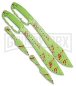 Z-Hunter Zombie Machete And Throwing Knife Set Green - Green Plain