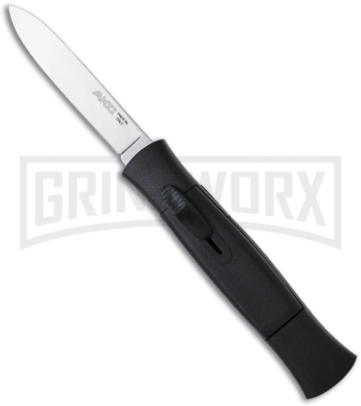AKC 077 Concord Black OTF Automatic Knife - Flat Grind Satin Plain 1 AKC 077 Concord Black OTF Automatic Knife - Flat Grind Satin Plain