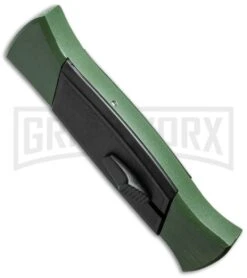AKC 777 Blackfinger Green/Black OTF Automatic Knife - Flat Grind Satin Plain -Elite Knives Shop akc 777 green satin flat side cm large