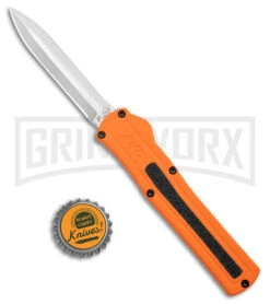 AKC F-20 Orange D/A OTF Dagger Automatic Knife - Satin Plain -Elite Knives Shop akc f 20 da otf auto black Orange aluminum Satin dagger BHQ 177350 jr bottlecap large