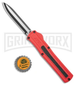 AKC F-20 Red D/A OTF Automatic Knife - Two Tone Plain -Elite Knives Shop akc f 20 da otf auto black red aluminum tt dagger BHQ 177264 jr bottlecap large