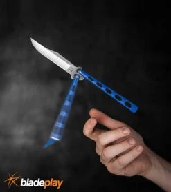 Bear And Son Knives 114 Blue Balisong Butterfly Knife - Satin Plain 4TH18 -Elite Knives Shop bear and son 114bl BHQ 36771 dl flipping large