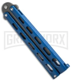 Bear And Son Knives 114 Blue Tanto Balisong Butterfly Knife - Bead Blast Plain -Elite Knives Shop bearson 5in blue armour piercing 114abl BHQ 36651 dl side large