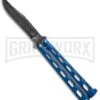 Bear And Son Knives Blue Balisong Butterfly Knife - Damascus Plain