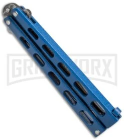 Bear And Son Knives Blue Balisong Butterfly Knife - Damascus Plain -Elite Knives Shop bearson 5in damascus 114bld BHQ 36772 dl side large