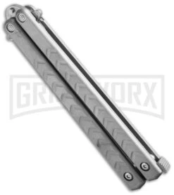 Benchmark Bowie Butterfly Knife - Stonewash Plain -Elite Knives Shop benchmark butterfly bm001 side cm large
