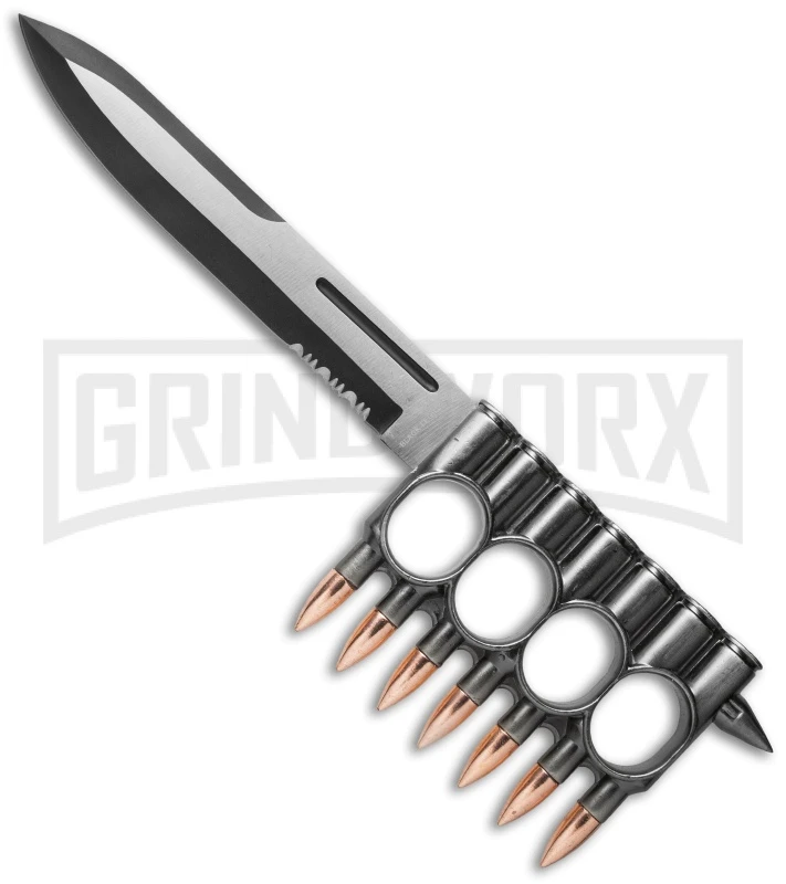 United Cutlery Black Legion Bullet Guard Fixed Blade Knife - Two-Tone Serr 1 United Cutlery Black Legion Bullet Guard Fixed Blade Knife - Two-Tone Serr