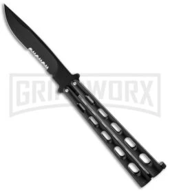 Jaguar Milled Black Balisong Butterfly Knife - Black Serr