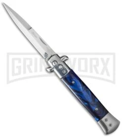 Milano 9" Stiletto Blue Acrylic Automatic Knife - Bayonet