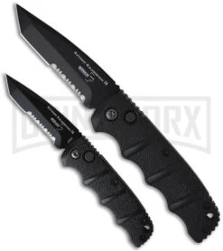 Boker Mini Kalashnikov Black Automatic Knife - Tanto Black Serr -Elite Knives Shop boker kalashnikov mini 01kals73bts size comparison large