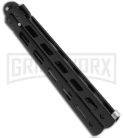 Monarch Strap Cutter Balisong Butterfly Knife Trainer - Black Plain -Elite Knives Shop bp black wg837 side large