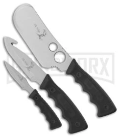 Elk Ridge Ranchland 3-Piece Black Rubber Fixed Blade Knife Set - Satin Plain