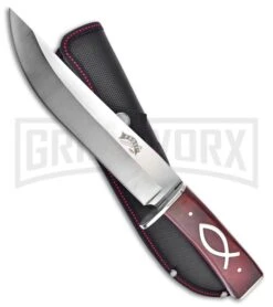 Frost Cutlery Ichthys Bowie Brown Pakkawood Fixed Blade Knife - Satin Plain