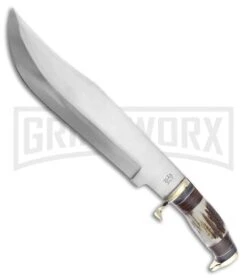 Frost Cutlery Trophy Stag Large Bowie Stag Fixed Blade Knife - Satin Plain