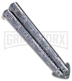 Chalkhill Balisong Black Butterfly Knife - Spear Point Pattern Finished -Elite Knives Shop green white painted balisong butterfly knife GX 37634 td side large