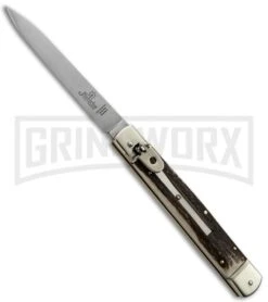 Hubertus 10" Lever Lock Stag Automatic Knife - Flat Grind
