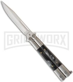 Regal Flipper Black Swirl Balisong Butterfly Knife - Satin Plain
